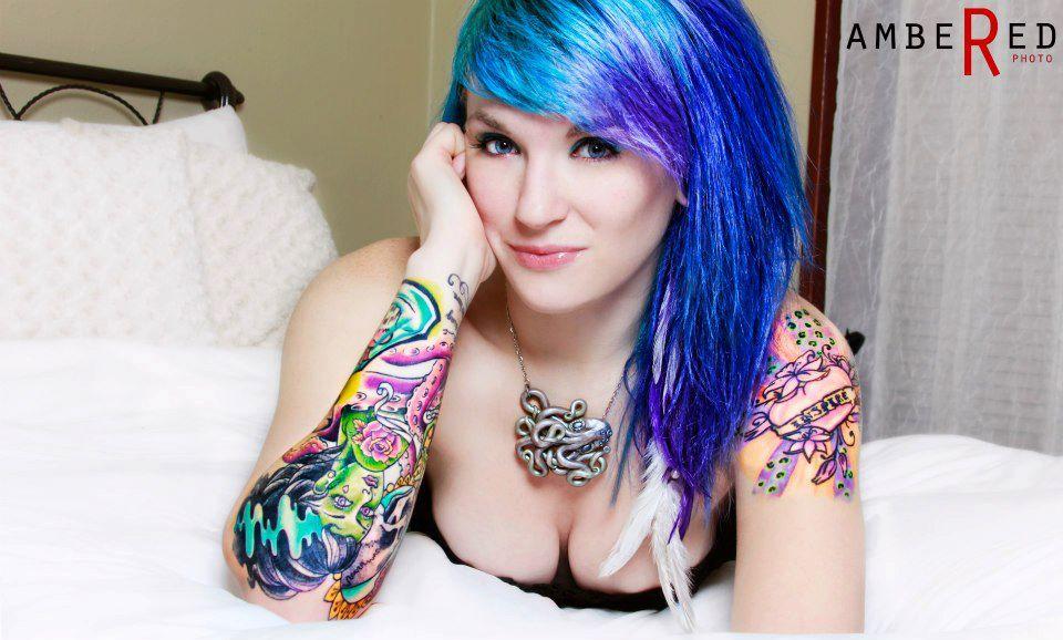 Sexy Girl With Blue Hair - Hot Tattoo Porn Pics image #55347