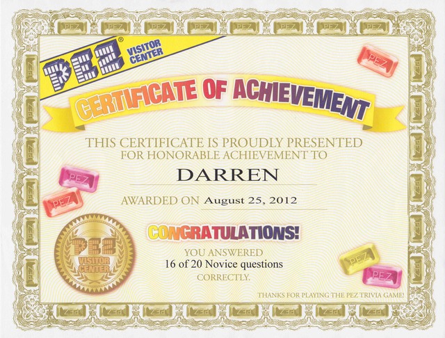 pez porn awards pez certificate