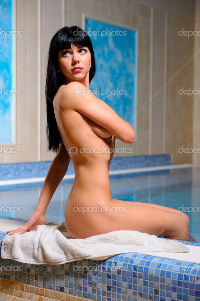 brunette woman pics photo beautiful naked woman brunette pool stock swimming depositphotos relaxing