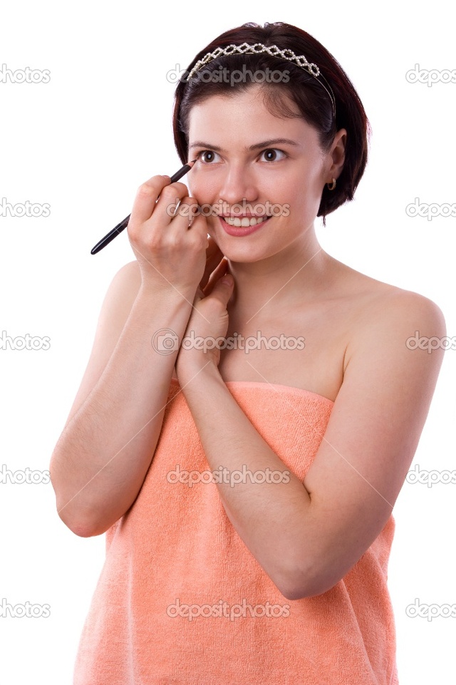 brunette woman pics photo woman brunette stock eyes using depositphotos eyeliner