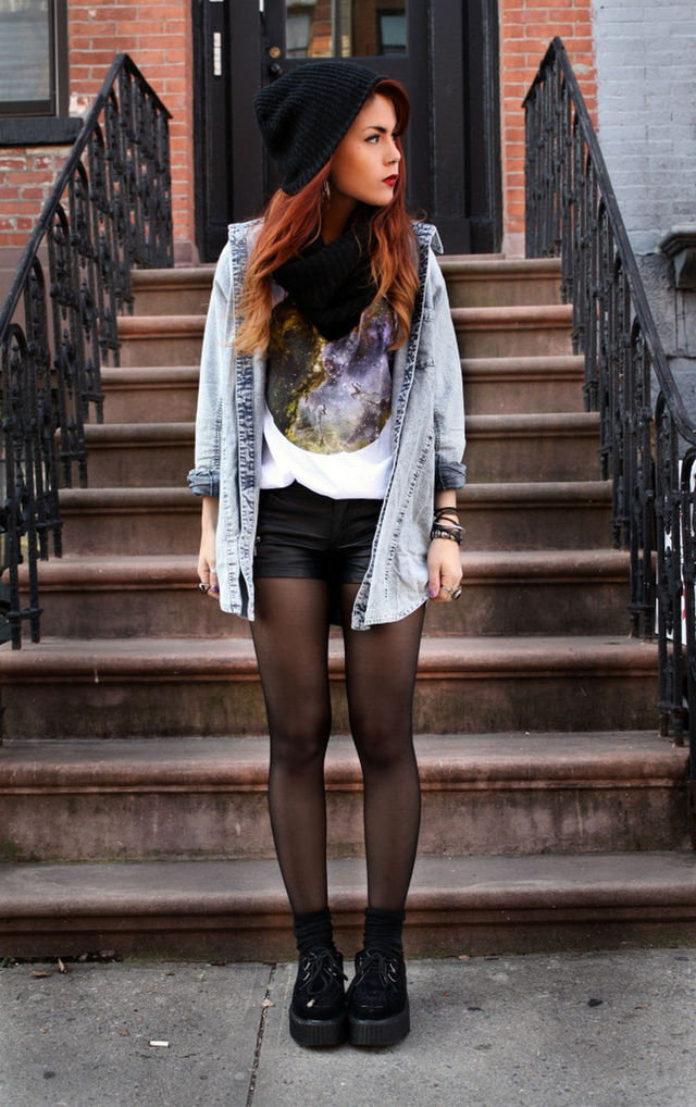 images pantyhose black pantyhose print shirt shorts tights galaxy