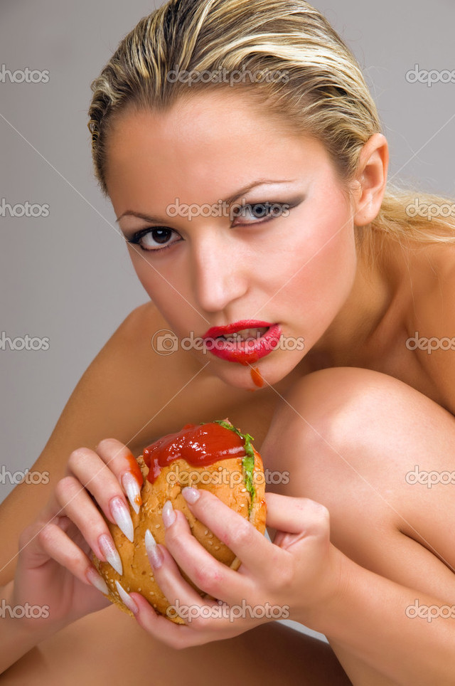 naked woman pics photo eating naked woman stock depositphotos hamburger