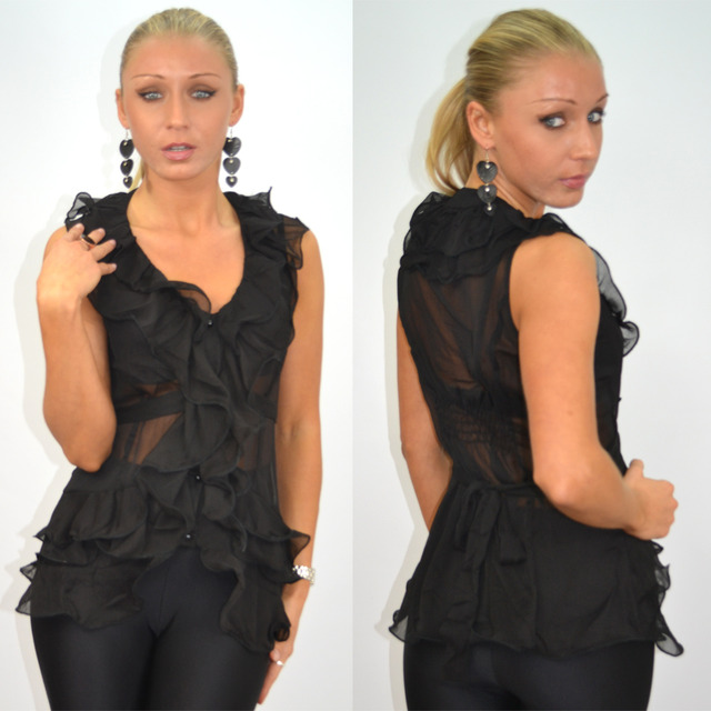 sexy black ladies photos sexy black tie ladies shirt blouse sheer itm combine ruffled frill