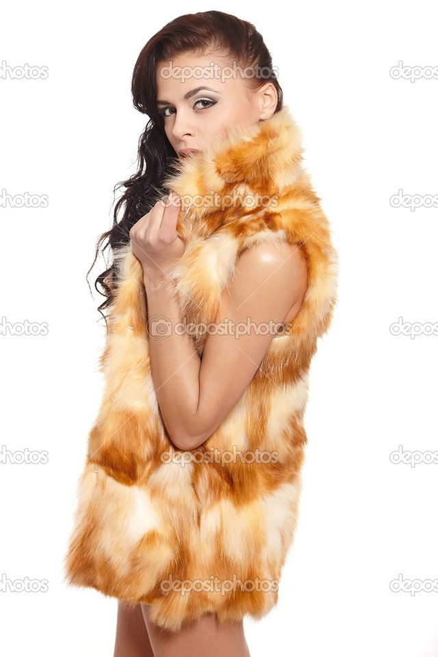 sexy nude brunettes young girl photo beautiful sexy nude white brunette long pretty bright curly hair stock fur coat makeup depositphotos isolated