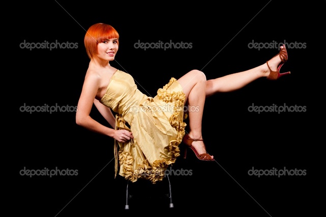 sexy red headed women photo sexy redhead yellow dress stock depositphotos