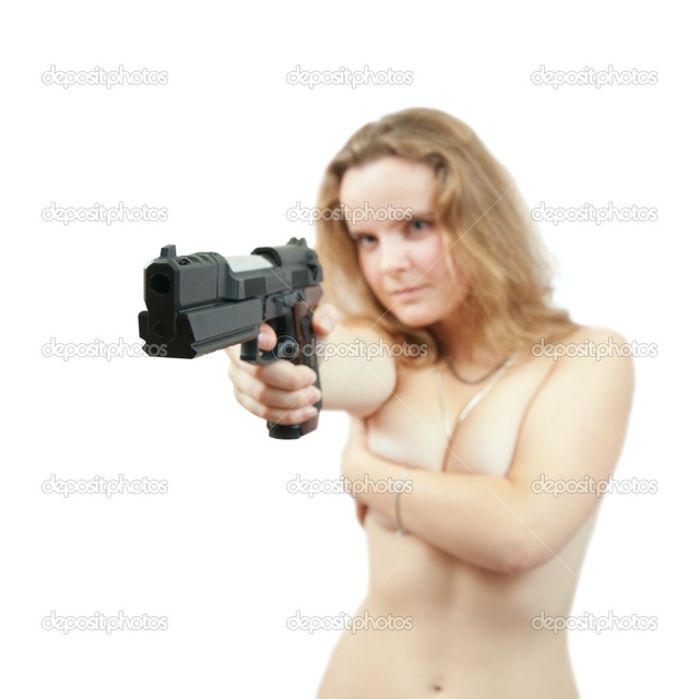 sexy woman naked pics photo sexy naked woman gun stock depositphotos