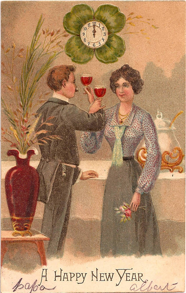 vintage picture galleries gallery couple card year holiday newyear postcard antiques toasting