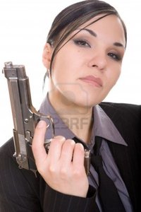 brunette woman pics netris attractive brunette woman gun white background photo