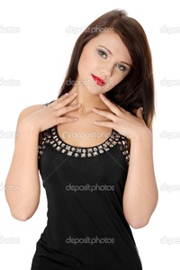 brunette woman pics depositphotos pretty brunette woman wearing elegant dress stock photo