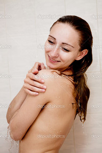 brunette woman pics depositphotos young brunette woman taking shower stock photo