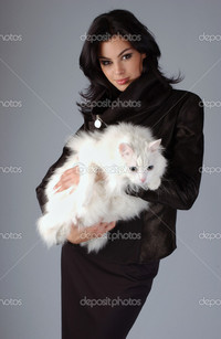 brunette woman pics depositphotos portrait sophisticated brunette woman holding white cat stock photo