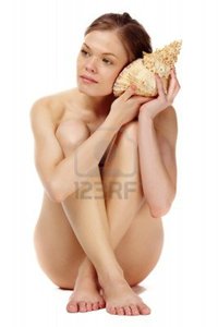 girl naked pics pressmaster portrait naked girl listening seashell photo