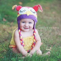 hot babies pics petti romper crochet owl hat photography prop babies girls products page hats sleeping knit hot pink yellow purple baby newborn