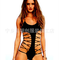 hot black sexy chicks wsphoto multi rope hollow black one piece swimsuit women bathing suit sexy lady hot item halter bandage swimwear