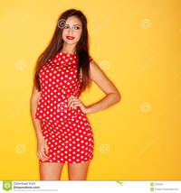 hot black sexy chicks sexy woman red polka dot dress hot wearing dots black stiletto stock