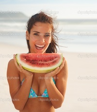 hot pic sexy girl depositphotos sexy girl smiling piece watermelon stock photo