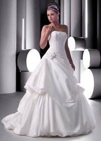 hot up skirt pictures taffeta strapless empire bodice line asymmetrical pick skirt chapel train hot sell wedding gown