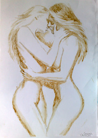 images of hot lesbian lesbians kissing coffee painting doua fete care saruta pictura facuta cafea hot lesbian