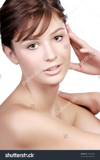 nude teenage photos stock photo close portrait beautiful nude teenage girl seen from shoulders white background pic