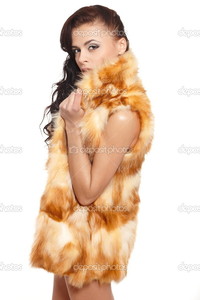 sexy nude brunettes depositphotos young pretty beautiful sexy nude brunette girl fur coat bright makeup long curly hair isolated white stock photo