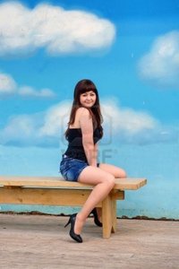 short skirt sexy pics fotorobs young sexy woman short skirt sit bench background blue sky drawing photo