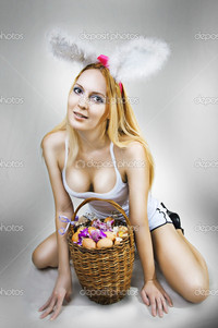 young big breast pics depositphotos sexy woman easter bunny basket eggs stock photo