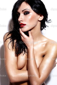 beautiful sexy nude black women depositphotos high fashion look glamor portrait beautiful sexy caucasian young brunette nude woman model bright makeup red lips black background perfect wet body stock photo